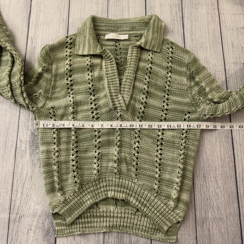 Jonathan Simkhai Berenice Polo Sweater Open Knit V-Neck Green Small Women's - Picture 5 of 7
